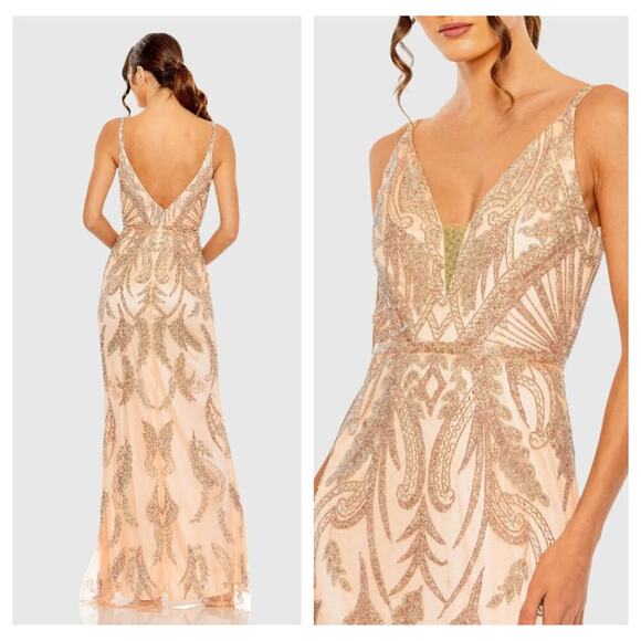 NWT Mac Duggal 6015 V Neck Sequin Embellished Gown Size 12 - Picture 2 of 13